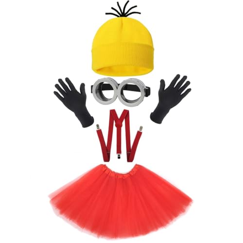 Yavitality Gelbe Mütze Minions,Minioa-Kostü-Zubehör für Erwachsene,Halloween Cosplay, Steampunk Brille mit Augen Gelbe Mütze Schwarze Handschuhe Set (32) von Yavitality