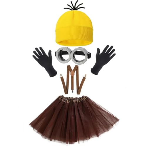 Yavitality Gelbe Mütze Minions,Minioa-Kostü-Zubehör für Erwachsene,Halloween Cosplay, Steampunk Brille mit Augen Gelbe Mütze Schwarze Handschuhe Set (33) von Yavitality