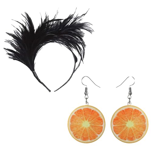 Yavitality Karneval Kostüm Damen, Haarreif Orange Kostüm Damen Orangen Ohrringe Früchte Tropfen Ohrringe Feder Mode Haarbänder Karneval Kostüm Zubehör für Karneval Fasching Früchte Kostüm (F) von Yavitality