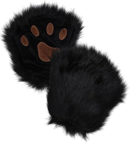 Yavitality Kunstpelz Plüsch pelzige Katze Kralle Handschuhe Fursuit Tier Fuchs Pfoten Fäustlinge Halloween Cosplay Kostüm Zubehör für Erwachsene (a) von Yavitality