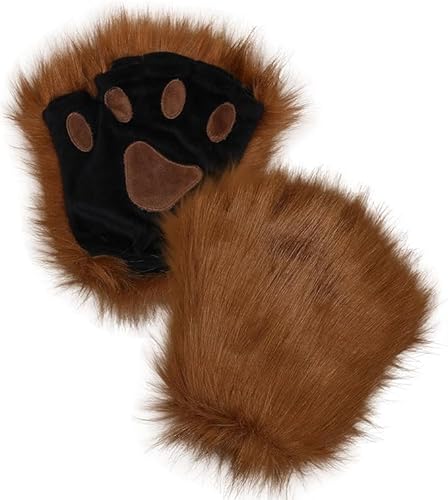 Yavitality Kunstpelz Plüsch pelzige Katze Kralle Handschuhe Fursuit Tier Fuchs Pfoten Fäustlinge Halloween Cosplay Kostüm Zubehör für Erwachsene (b) von Yavitality