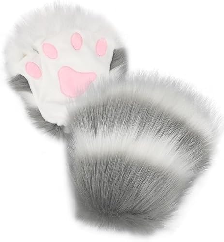 Yavitality Kunstpelz Plüsch pelzige Katze Kralle Handschuhe Fursuit Tier Fuchs Pfoten Fäustlinge Halloween Cosplay Kostüm Zubehör für Erwachsene (c) von Yavitality