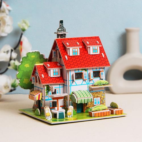 3D Cartoon Haus Schloss Puzzle, DIY Handgemachtes Gebäude Modell Puzzle, 3D Puzzle Haus Modellbau für Desktop Dekoration von Yawdil