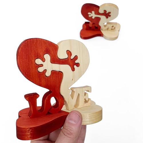 Romantische Liebe Herz Puzzle Dekoration, Charmantes Rot & Natur Holz Liebe Herz Holzpuzzle Teilbar Holzherzen Schild Liebe Zeichen Dekor Ornamente von Yawdil