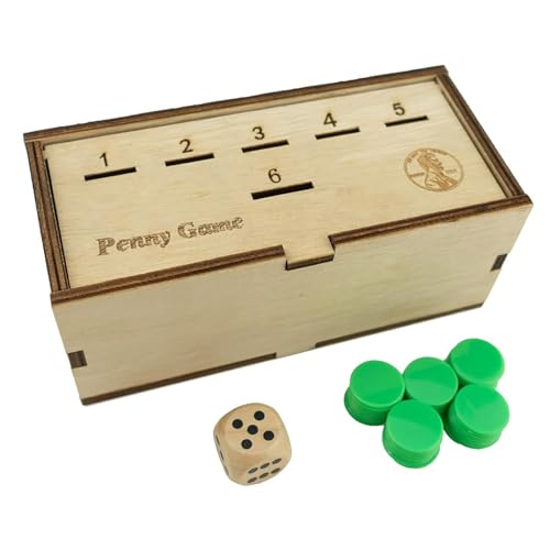 Yawdil Penny Game - Fun Brettspiel funktioniert mit Pennies, Münzen loswerden, um zu gewinnen, Münz Spiel Holzbox für 2-6 Spieler, einfache strategische Würfelspiele von Yawdil