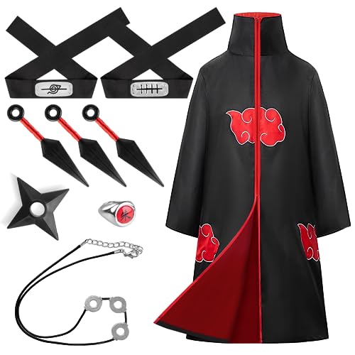 Yazipapi Mantel für Kinder Erwachsener, Unisex Cosplay Anime Kostüm, Halloween Kostüm Herren Faschingskostüme Umhang mit Stirnband Ringe Kette von Yazipapi