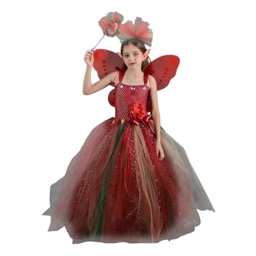 Yaztauho Feenkostüm für Mädchen,Kinderfeenkostüm - Prinzessinnenkleid Feenoutfit | Partykleid mit Zauberstab-Stirnohren, verkleiden Sie sich als Feenflügel-Kostüm von Yaztauho