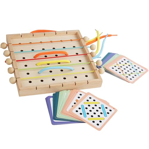 Yaztauho Lernspielzeug zum Einfädeln, Schnürspielzeug aus Holz - Buntes Holzbrett zum Einfädeln und Ziehen von Seilen, 40 Karten - Interaktives pädagogisches Saitenspielzeug für die Feinmotorik von von Yaztauho
