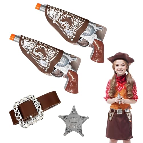 6 Stück Cowboypistole, Cow-Boy Zubehör Kinder, Spielzeug Pistole Cow-Boy, mit Halfter, Gürtel, Fünfzackiges Sternabzeichen, Western Pistole Kinder, für Karneval Halloween Mottoparty Cosplay von Ycaaeo