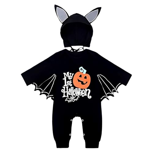 Ycaaeo Baby Halloween Kostüm Fledermaus, mit Hut, Baby Fledermaus Body, Fledermaus Kostüm Baby, SBabykostüme für Mädchen und Jungen für Halloween und Karneval von Ycaaeo