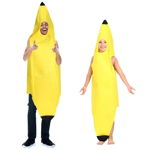 Ycaaeo Bananen Kostüm Erwachsene,Lustige Bananen Kostüme,Unisex Kostüm Banane Attraktiv Deluxe Set für Unisex Gelb Frucht Halloween Karnevalskostüme | Einheitsgröße | Leicht | Bequem von Ycaaeo