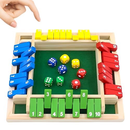 Shut The Box Spiel, Shut The Box Würfelspiel, 4 Spieler, 4 Farben 8 Würfel Shut The Box, Würfelspiel Holz, Brettspiel aus Holz, Mathematik Lernspielzeug, für Kinder und Erwachsene von Ycaaeo