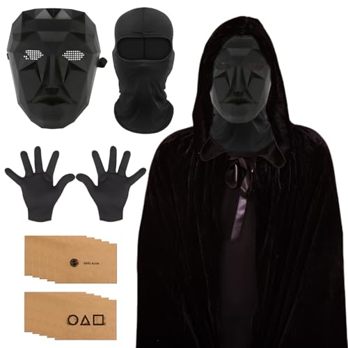 Ycaaeo The Game Maske Kostüm,Halloween Game Boss Costume mit Sturmhaube + Schwarze Handschuhe und 10x Spielkarte,The Game Boss Kostüm für Herren & Damen Kinder & Halloween Karneval von Ycaaeo