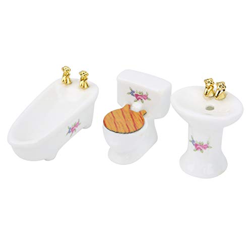 1/24 Puppenhaus Badezimmer-Set mit Keramik-Badewanne, WC-Waschbecken-Set und J8962 (Rose) von Yctze