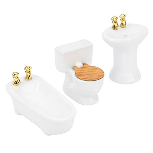 1/24 Puppenhaus Badezimmer-Set mit Keramik-Badewanne, WC-Waschbecken-Set und J8962 (White) von Yctze