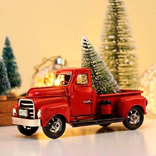 Yctze Roter Vintage-Truck-Weihnachts-Fts – R-n-Automodell-Dekoration mit Kiefer – IC-Pickup-Truck-Ornamente für Wohnaccessoires und Weihnachtsdekoration (Rot) von Yctze