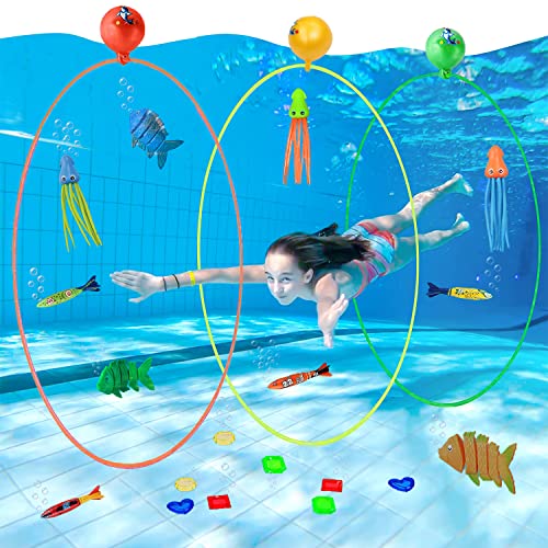 22 Stück Tauchen Spielzeug,3 Tauchringe für Unterwasser,Pool Spielzeug Tauchringe Set,Pool Tauchen Spielzeug,Tauchringe,Unterwasserspielzeug für Kinder,Wasserschwimmen,Schwimmbadspielzeug von YeahBoom