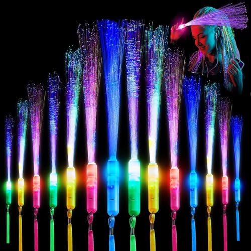 24 Stück Leuchtstab Glasfaser,Leuchtstäbe Partyzubehör,Leuchtstäbe Bunte,LED Leuchtstäbe Glow in The Darkness Stick Partyzubehör,Glasfaser Leuchtstab für Kinder Weihnachten,Party,Konzert,Hochzeit von YeahBoom