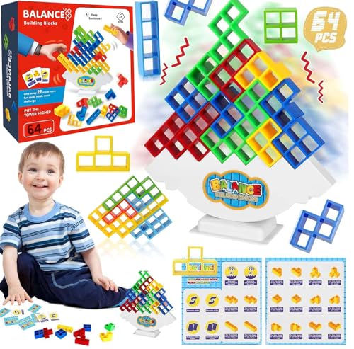 64 PCS Tetra Tower Spiel,Tetra Tower Spiel Erwachsene,Balance Spiele für Kinder,Tetris Balance Spiel,Stapelspiel,Frosch Balance Spiel,Stapelblöcke Balancing Spiel für Jungen und Mädchen ab Jahre 5+ von YeahBoom