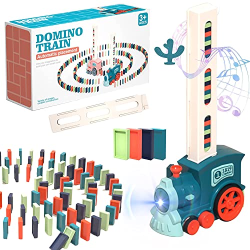Domino Zug Spielzeug Set,Automatischer Dominozug mit 100 Stück Dominoblöcken,Elektrischer Zug Domino Spielzeug,Elektrischer Zug mit Sound,Pädagogisches Spielzeug für Mädchen und Jungen ab 3 Jahren von YeahBoom