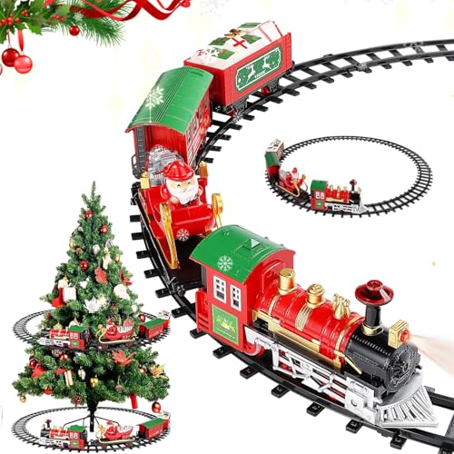 Elektrischer Zug Set für Kinder,Weihnachtszug um den Weihnachtsbaum,Eisenbahn Schienen Zug Set,Eisenbahn Kinder Elektrisch mit Sounds,Weihnachtsbaum Elektrischer Zug Spielzeug für Kinder ab 8 Jahren von YeahBoom