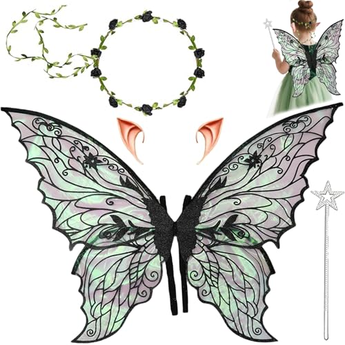 Feenflügel Kostüm,Feenflügel Erwachsene,Schmetterlingsflügel mit Elfenohren,Fee Stirnband und Sterne Feenstäbe,Prinzessinnenflügel Damen,Geeignet Fasching Karneval Geburtstag Cosplay Party Halloween Feenflügel Kostüm,Feenflügel Erwachsene,Schmetterlingsflügel mit Elfenohren,Fee Stirnband und Sterne Feenstäbe,Prinzessinnenflügel Damen,Geeignet Fasching Karneval Geburtstag Cosplay Party Halloween von YeahBoom