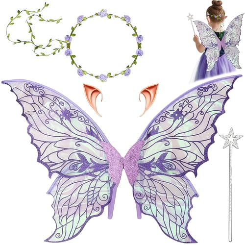 Feenflügel Kostüm,Feenflügel Erwachsene,Schmetterlingsflügel mit Elfenohren,Fee Stirnband und Sterne Feenstäbe,Prinzessinnenflügel Damen,Geeignet Fasching Karneval Geburtstag Cosplay Party Halloween Feenflügel Kostüm,Feenflügel Erwachsene,Schmetterlingsflügel mit Elfenohren,Fee Stirnband und Sterne Feenstäbe,Prinzessinnenflügel Damen,Geeignet Fasching Karneval Geburtstag Cosplay Party Halloween von YeahBoom
