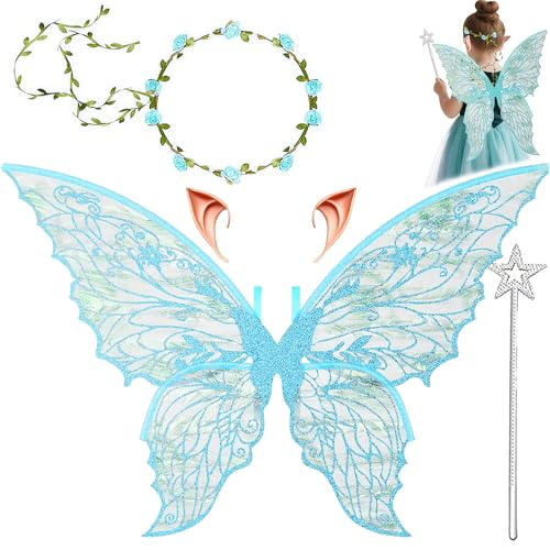 Feenflügel Kostüm,Feenflügel Erwachsene,Schmetterlingsflügel mit Elfenohren,Fee Stirnband und Sterne Feenstäbe,Prinzessinnenflügel Damen,Geeignet Fasching Karneval Geburtstag Cosplay Party Halloween Feenflügel Kostüm,Feenflügel Erwachsene,Schmetterlingsflügel mit Elfenohren,Fee Stirnband und Sterne Feenstäbe,Prinzessinnenflügel Damen,Geeignet Fasching Karneval Geburtstag Cosplay Party Halloween von YeahBoom
