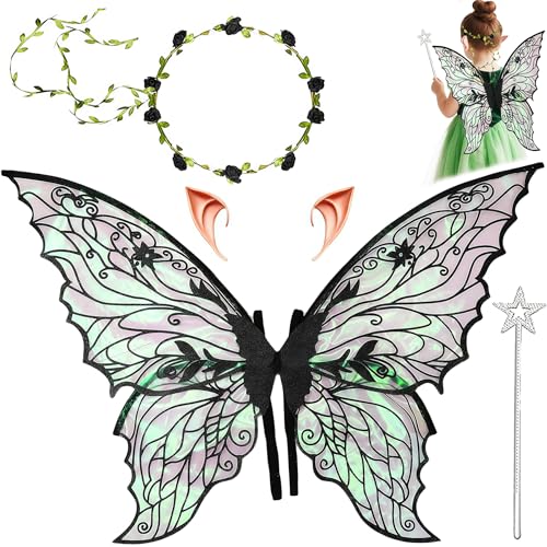 Feenflügel Kostüm,Feenflügel Erwachsene,Schmetterlingsflügel mit Elfenohren,Fee Stirnband und Sterne Feenstäbe,Prinzessinnenflügel Damen,Geeignet Fasching Karneval Geburtstag Cosplay Party Halloween Feenflügel Kostüm,Feenflügel Erwachsene,Schmetterlingsflügel mit Elfenohren,Fee Stirnband und Sterne Feenstäbe,Prinzessinnenflügel Damen,Geeignet Fasching Karneval Geburtstag Cosplay Party Halloween von YeahBoom