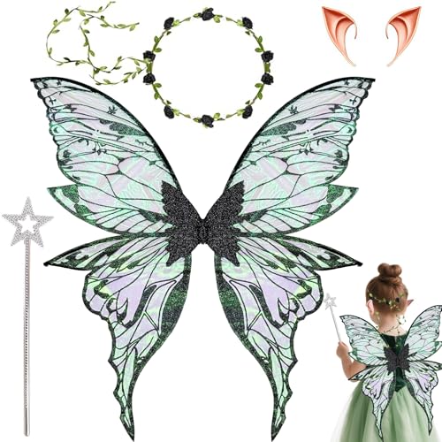 Feenflügel Kostüm,Schmetterlingsflügel mit Elfenöhren,Fee Stirnband und Sterne Feenstäbe,Feenflügel Erwachsene,Prinzessinnenflügel Damen,Geeignet Fasching Karneval Geburtstag Cosplay Party Halloween Feenflügel Kostüm,Schmetterlingsflügel mit Elfenöhren,Fee Stirnband und Sterne Feenstäbe,Feenflügel Erwachsene,Prinzessinnenflügel Damen,Geeignet Fasching Karneval Geburtstag Cosplay Party Halloween von YeahBoom