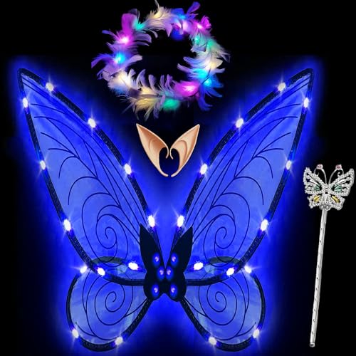 Feenflügel Leuchtend Erwachsene,LED Haarreif and Sterne Feenstäbe,Feenflügel Erwachsene,Elfenflügel Damen,Led Flügel Kinder,Schmetterlingsflügel Kinder,Mädchen Feenflügel Glitzernde Engelsflügel Feenflügel Leuchtend Erwachsene,LED Haarreif and Sterne Feenstäbe,Feenflügel Erwachsene,Elfenflügel Damen,Led Flügel Kinder,Schmetterlingsflügel Kinder,Mädchen Feenflügel Glitzernde Engelsflügel von YeahBoom