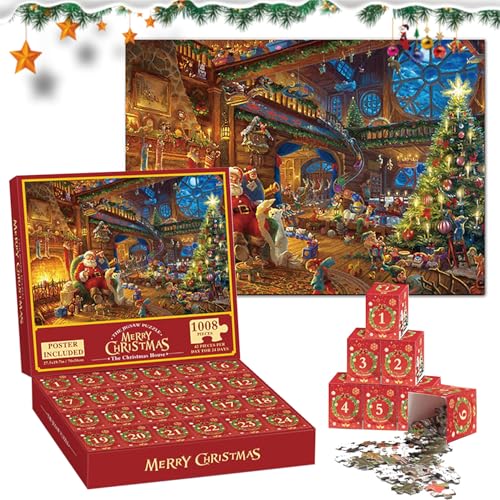 Puzzle Adventskalender 2024,Weihnachtsmann Jigsaw Puzzle,24 Boxen Puzzles für Countdown bis Weihnachten,1008 Teile Puzzles Countdown bis Weihnachten,Adventskalender Puzzle für Kinder und Erwachsene von YeahBoom