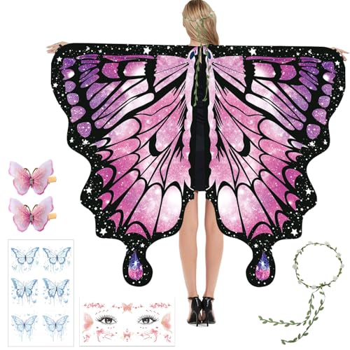 YeahBoom Schmetterling Kostüm Damen,Schmetterlingsflügel Erwachsene,Schmetterling Umhang Damen,Karneval Kostüm Damen,Schmetterling Kostüm Erwachsene,Schmetterling Haarreif,Kostüm Schmetterling Damen von YeahBoom