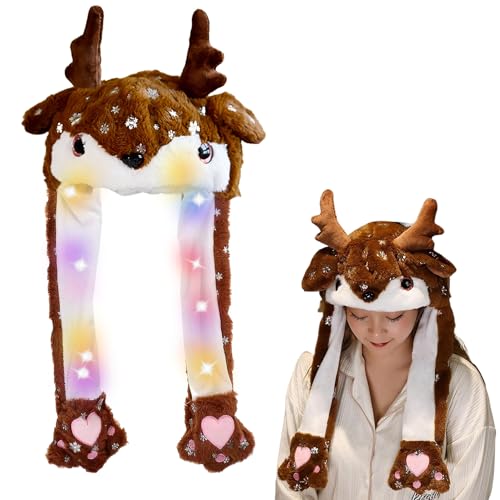 Weihnachts Mütze mit Beweglichen Ohren,Weihnachtsmütze LED,Weihnachtsmann Plüsch Hut,Weihnachtsmütze Lustiger Hut für Cosplay Urlaub Weihnachten Karneval Party Geschenk für Damen Mädchen Kinder von YeahBoom