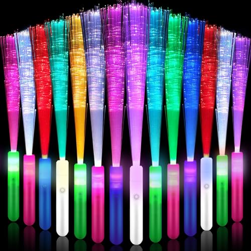 YeahBoom 28 Stück Leuchtstäbe Partyzubehör,Bunte Leuchtstäbe Glasfaser,LED Leuchtstäbe,LED Leuchtwedel Set,Leuchtwedel Party Set mit Multicolor Licht,Glasfaser Leuchtstab für Konzert,Party,Hochzeit von YeahBoom