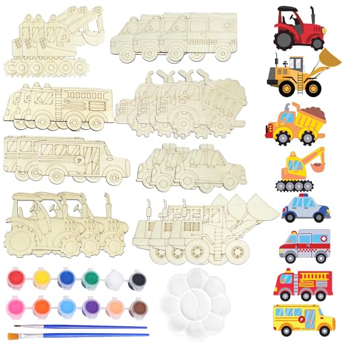 YeahBoom 29 Stück Auto Bastelset Kit,Auto zum Bemalen,Holz Auto Basteln,Auto Holz Deko,Basteln mit Holz für Kinder,Auto holzstücke,farbiger Pinsel,Glitzersticker,für DIY Kinder Malen Dekoration von YeahBoom