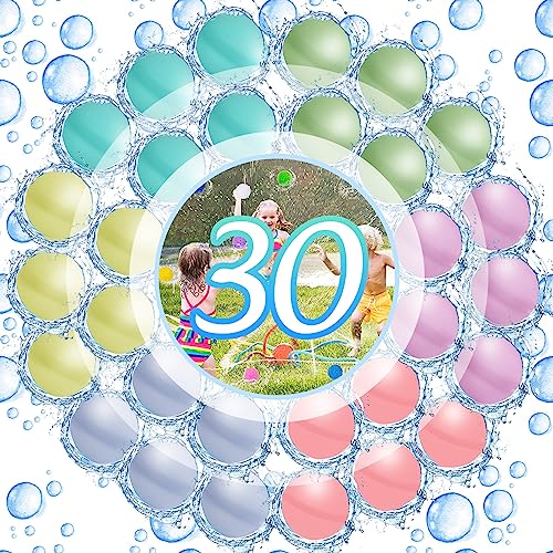 YeahBoom 30 Stück Wiederverwendbare Wasserballons,Wasserbomben,Silikon Wasserballons Wasserspielzeug,Eine Sekunde Schnellfüller Wasserbomben,Magic Splashy Balls für Sommer Draussen,Pool,Strand Party von YeahBoom