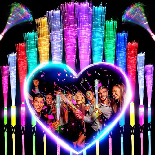 YeahBoom 36 Stück Leuchtstäbe Partyzubehör,Bunte Leuchtstäbe Glasfaser,LED Leuchtstäbe,LED Leuchtwedel Set,Leuchtwedel Party Set mit Multicolor Licht,Glasfaser Leuchtstab für Konzert,Party,Hochzeit von YeahBoom