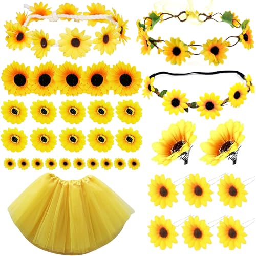 Sonnenblumen Kostüm Damen,Blumen Kostüm Damen,Künstliche Sonnenblumenköpfe,Sonnenblumen Headband,Sonnenblumen Ohrringe,Sonnenblumen Halsketten,Sonnenblumen Blütenköpfe für Karneval Mottoparty Cosplay von YeahBoom