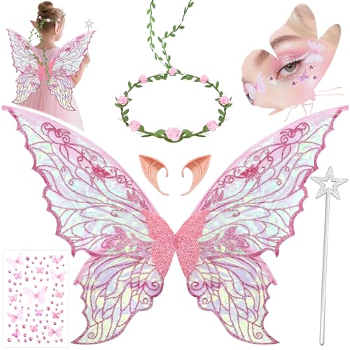 YeahBoom Feenflügel Kostüm,Schmetterlingsflügel mit Elfenöhren,Fee Stirnband und Sterne Feenstäbe,Schmetterlingsflügel,Prinzessinnenflügel,Flügel Kostüm für Fasching oder Feen-Mottopartys YeahBoom Feenflügel Kostüm,Schmetterlingsflügel mit Elfenöhren,Fee Stirnband und Sterne Feenstäbe,Schmetterlingsflügel,Prinzessinnenflügel,Flügel Kostüm für Fasching oder Feen-Mottopartys von YeahBoom