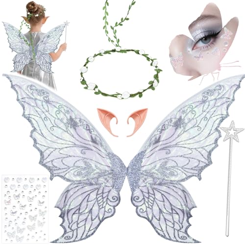 YeahBoom Feenflügel Kostüm,Schmetterlingsflügel mit Elfenöhren,Fee Stirnband und Sterne Feenstäbe,Schmetterlingsflügel,Prinzessinnenflügel,Flügel Kostüm für Fasching oder Feen-Mottopartys YeahBoom Feenflügel Kostüm,Schmetterlingsflügel mit Elfenöhren,Fee Stirnband und Sterne Feenstäbe,Schmetterlingsflügel,Prinzessinnenflügel,Flügel Kostüm für Fasching oder Feen-Mottopartys von YeahBoom