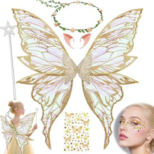 YeahBoom Feenflügel Kostüm,Schmetterlingsflügel mit Elfenöhren,Fee Stirnband und Sterne Feenstäbe,Schmetterlingsflügel,Prinzessinnenflügel,Flügel Kostüm für Fasching oder Feen-Mottopartys YeahBoom Feenflügel Kostüm,Schmetterlingsflügel mit Elfenöhren,Fee Stirnband und Sterne Feenstäbe,Schmetterlingsflügel,Prinzessinnenflügel,Flügel Kostüm für Fasching oder Feen-Mottopartys von YeahBoom