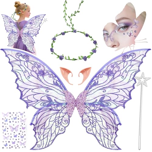 YeahBoom Feenflügel Kostüm,Schmetterlingsflügel mit Elfenöhren,Fee Stirnband und Sterne Feenstäbe,Schmetterlingsflügel,Prinzessinnenflügel,Flügel Kostüm für Fasching oder Feen-Mottopartys YeahBoom Feenflügel Kostüm,Schmetterlingsflügel mit Elfenöhren,Fee Stirnband und Sterne Feenstäbe,Schmetterlingsflügel,Prinzessinnenflügel,Flügel Kostüm für Fasching oder Feen-Mottopartys von YeahBoom
