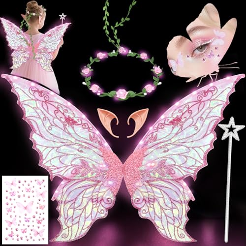 YeahBoom LED Feenflügel Leuchtende,Schmetterlingsflügel mit Elfenöhren,LED Fee Stirnband und Sterne Feenstäbe,Schmetterlingsflügel,Prinzessinnenflügel,Flügel Kostüm für Fasching oder Feen-Mottopartys YeahBoom LED Feenflügel Leuchtende,Schmetterlingsflügel mit Elfenöhren,LED Fee Stirnband und Sterne Feenstäbe,Schmetterlingsflügel,Prinzessinnenflügel,Flügel Kostüm für Fasching oder Feen-Mottopartys von YeahBoom