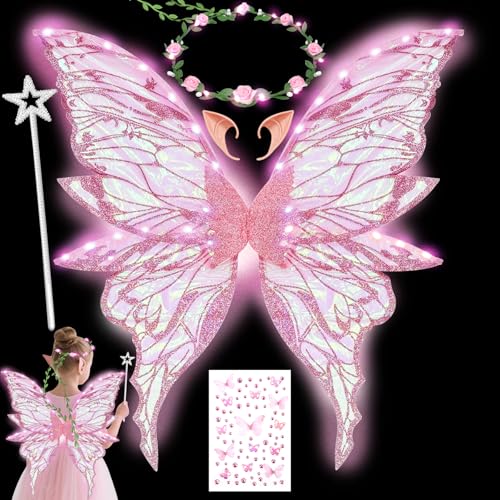 YeahBoom LED Feenflügel Leuchtende,Schmetterlingsflügel mit Elfenöhren,LED Fee Stirnband und Sterne Feenstäbe,Schmetterlingsflügel,Prinzessinnenflügel,Flügel Kostüm für Fasching oder Feen-Mottopartys YeahBoom LED Feenflügel Leuchtende,Schmetterlingsflügel mit Elfenöhren,LED Fee Stirnband und Sterne Feenstäbe,Schmetterlingsflügel,Prinzessinnenflügel,Flügel Kostüm für Fasching oder Feen-Mottopartys von YeahBoom