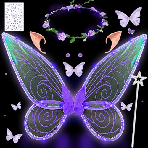 YeahBoom LED Feenflügel Leuchtende,Schmetterlingsflügel mit Elfenöhren,LED Fee Stirnband und Sterne Feenstäbe,Schmetterlingsflügel,Prinzessinnenflügel,Flügel Kostüm für Fasching oder Feen-Mottopartys YeahBoom LED Feenflügel Leuchtende,Schmetterlingsflügel mit Elfenöhren,LED Fee Stirnband und Sterne Feenstäbe,Schmetterlingsflügel,Prinzessinnenflügel,Flügel Kostüm für Fasching oder Feen-Mottopartys von YeahBoom