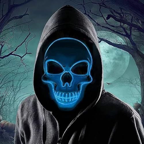 YeahBoom LED Maske Halloween,Halloween Maske LED,Halloween Maske Leuchtend,Halloween Maske Skelett,Leucht Maske Halloween,Neon Maske Dunkel und Maske set,Geschenk für Herren und Damen von YeahBoom