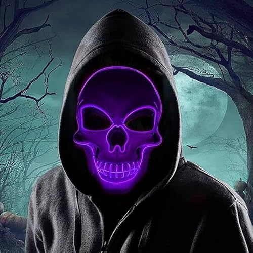 YeahBoom LED Maske Halloween,Halloween Maske LED,Halloween Maske Leuchtend,Halloween Maske Skelett,Leucht Maske Halloween,Neon Maske Dunkel und Maske set,Geschenk für Herren und Damen von YeahBoom