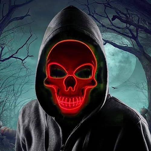 YeahBoom LED Maske Halloween,Halloween Maske LED,Halloween Maske Leuchtend,Halloween Maske Skelett,Leucht Maske Halloween,Neon Maske Dunkel und Maske set,Geschenk für Herren und Damen von YeahBoom