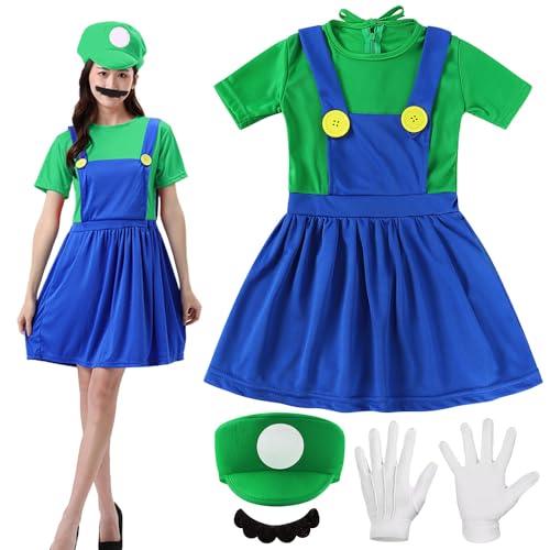 YeahBoom Mario Kostüm Luigi Kostüm Set,Luigi Bros Kostüm,Mario und Luigi Kostüm für Erwachsene Kinder,Bruder Kostüm Kinder Erwachsene,Mario Outfit für Halloween Karneval von YeahBoom